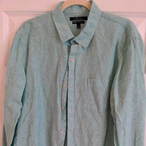 Marc Anthony Luxury linen button down, size large slim fit in aquamarine color